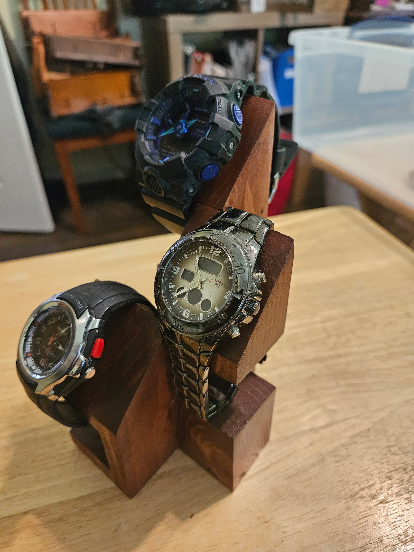 Watch Holder for 3 watches handmade from Pine, stained and clear coated