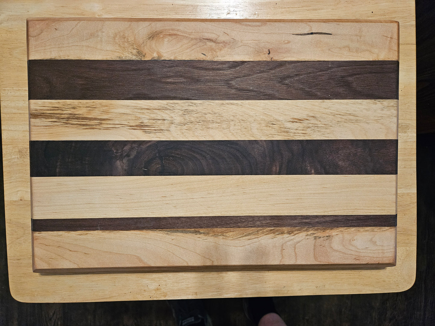 Cutting Board made with Maple and Walnut with beveled edges 16" x 11"