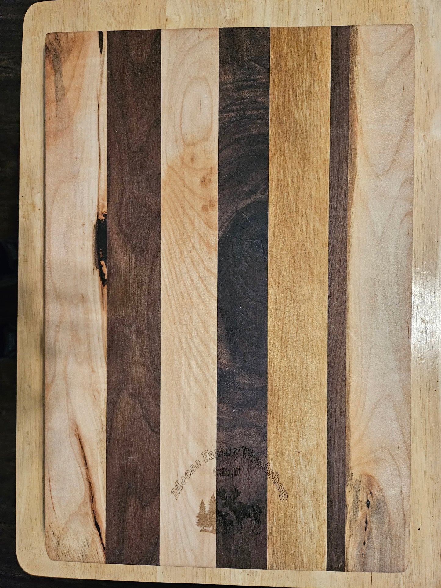 Cutting Board made with Maple and Walnut with beveled edges 16" x 11"