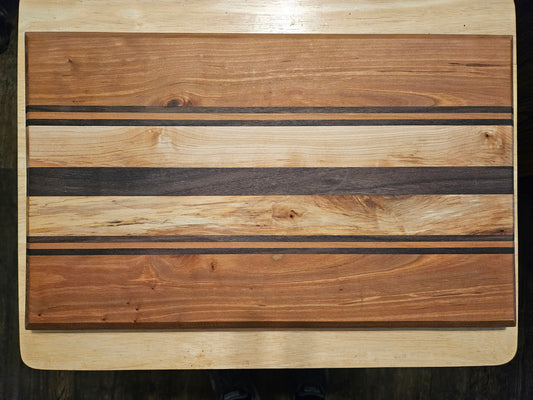 Cutting Board with stunning look made from Walnut, Maple ad Cherry with beveled edges 18" x 11"