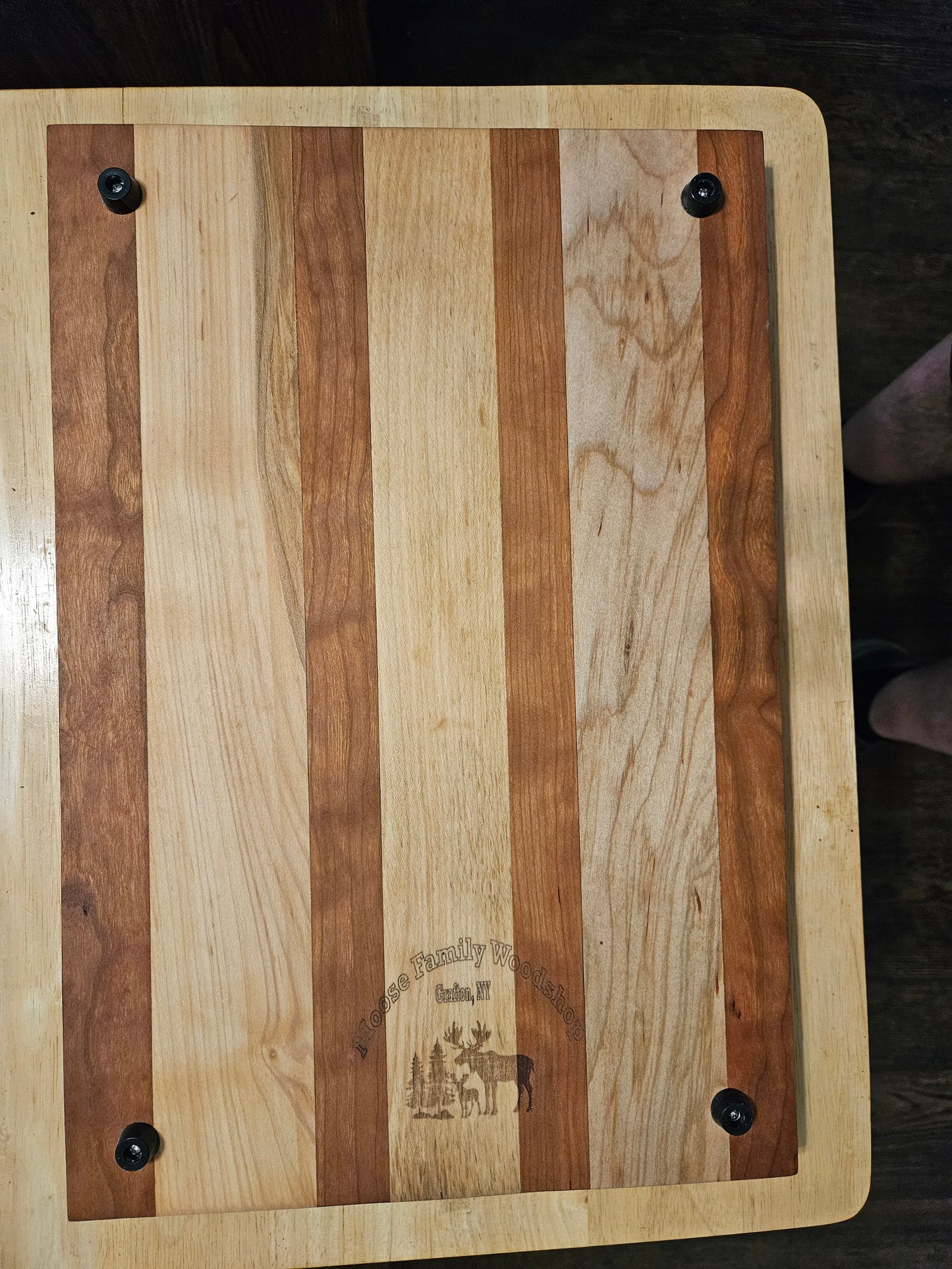 Cutting Board with stunning look made from Walnut and Maple with Juice Groove and Rubber Feet16" x 11"