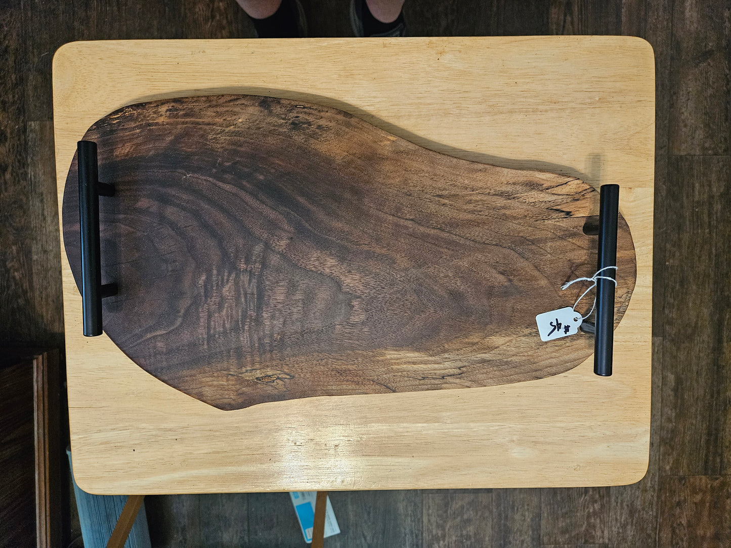 Charcuterie board with live edge Walnut with handles AOL 17" x 10"