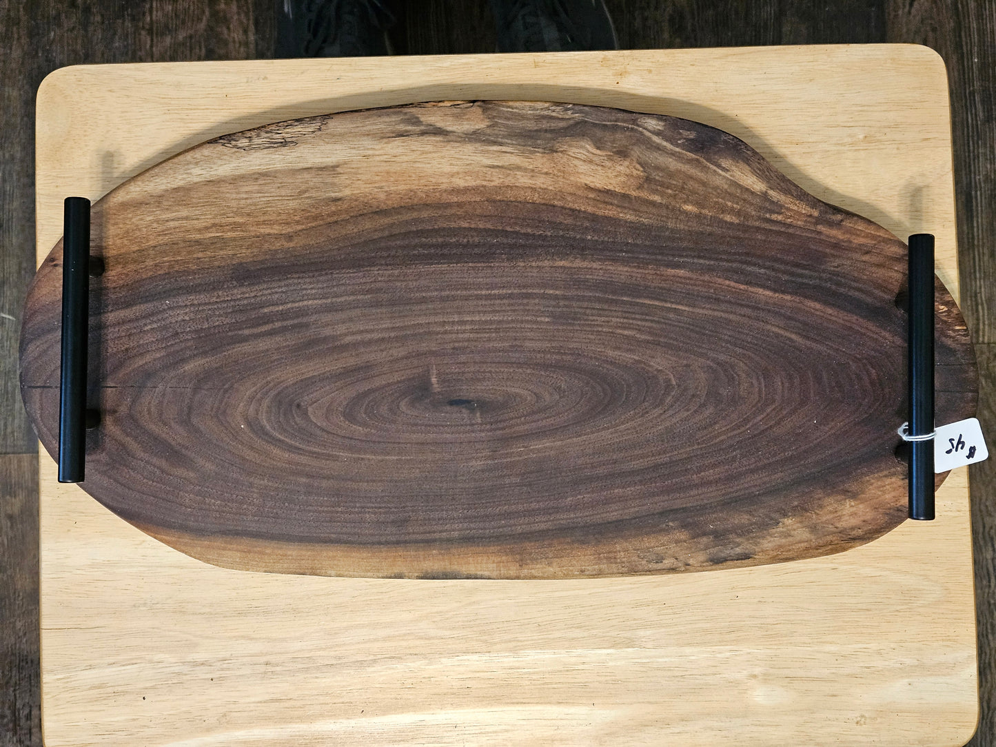 Charcuterie board with live edge Walnut with handles AOL 19" x 10"