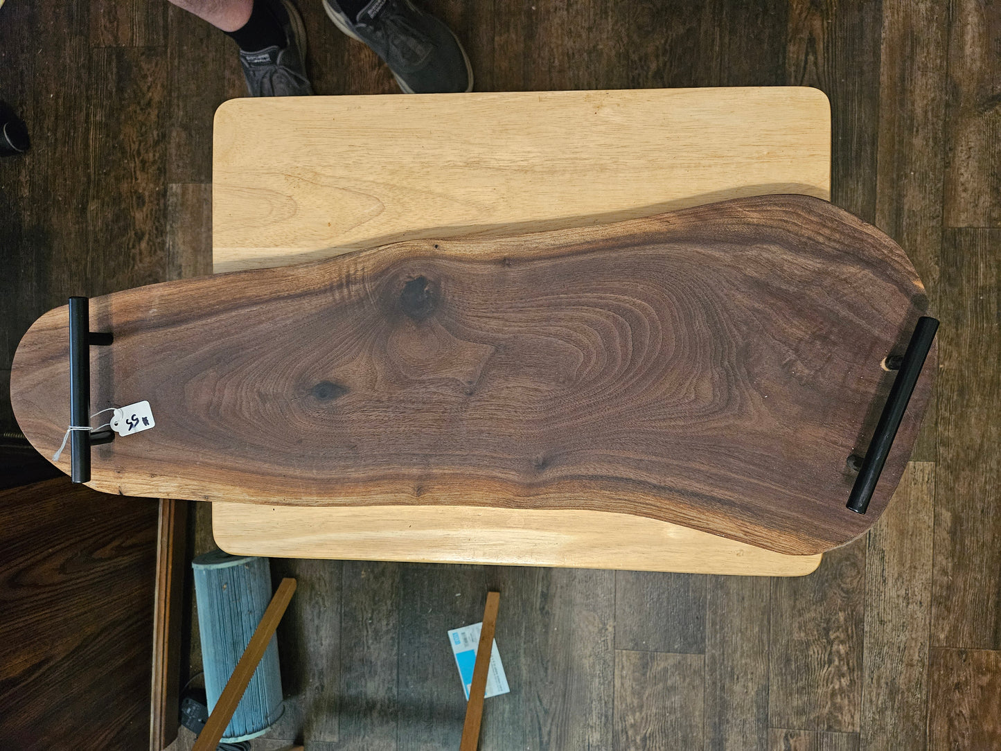 Charcuterie board with live edge Walnut with handles AOL 27" x 10"