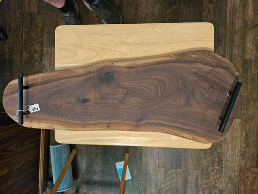 Charcuterie board with live edge Walnut with handles AOL 27" x 10"