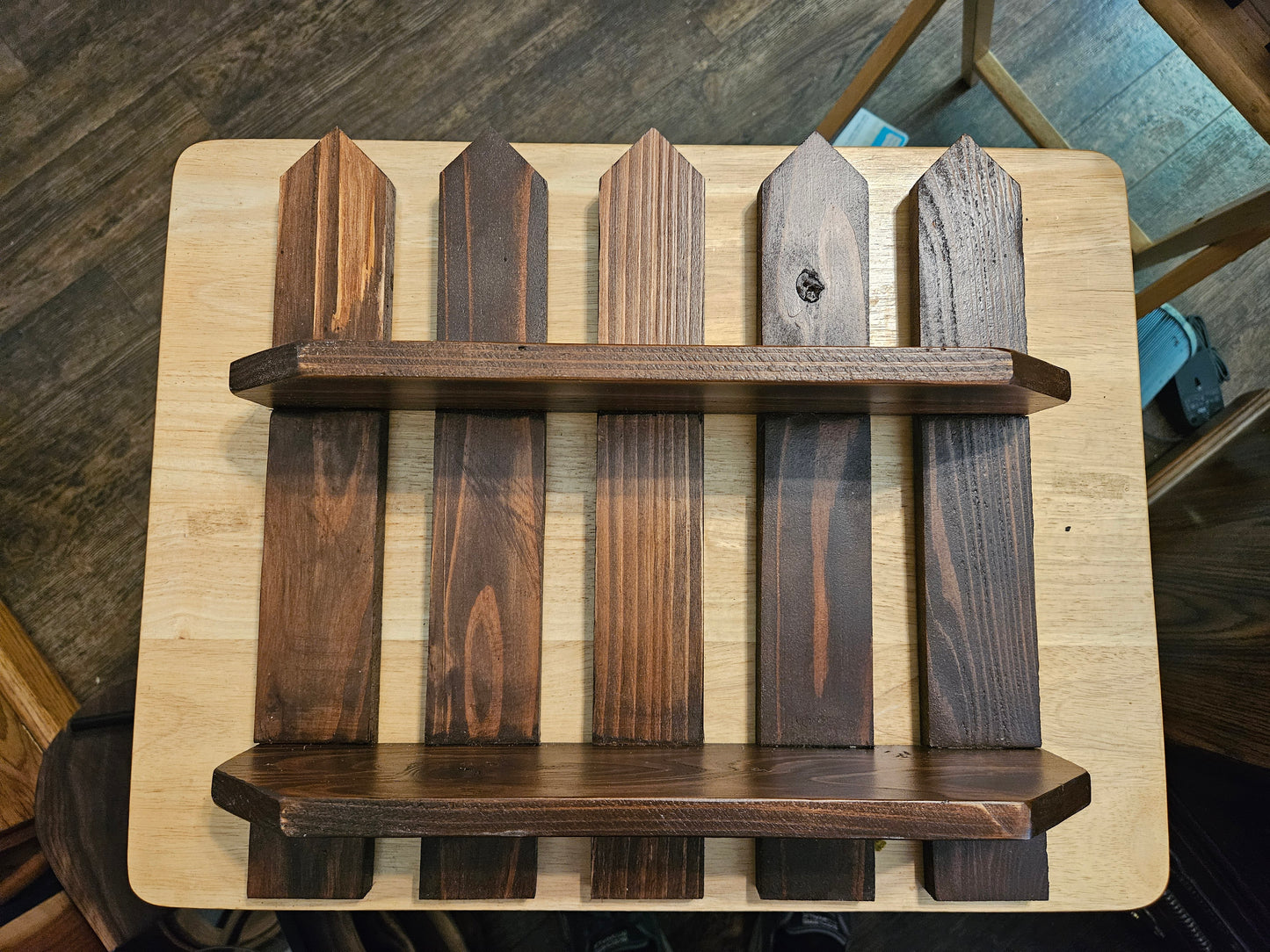 Picket Fence Shelf Made with Cedar, Hangers installed 14" x 14"
