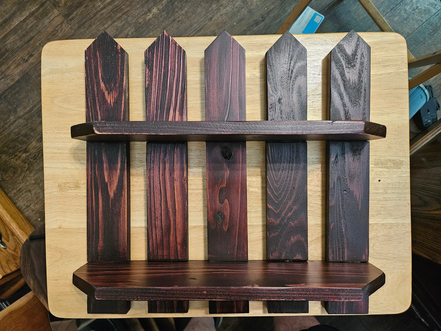 Picket Fence Shelf Made with Cedar, Hangers installed 14" x 14"