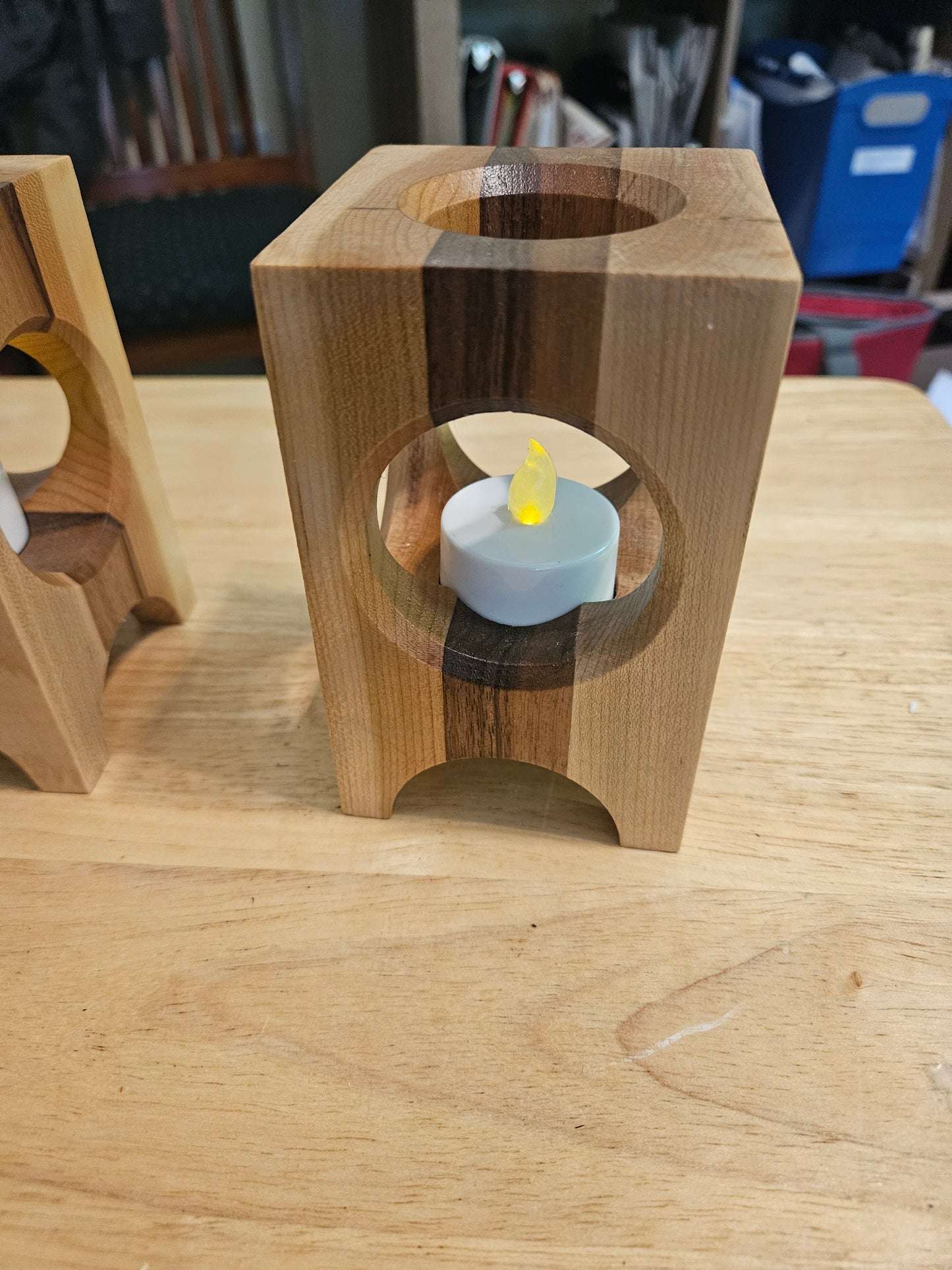 Candle Holder single lite made w/ Maple, Walnut and Cherry