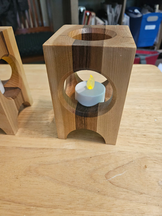 Candle Holder single lite made w/ Maple, Walnut and Cherry