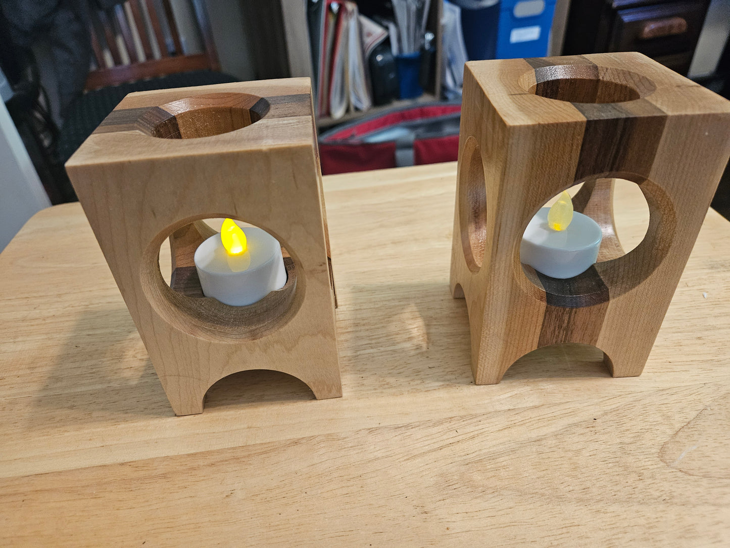 Candle Holder single lite made w/ Maple, Walnut and Cherry