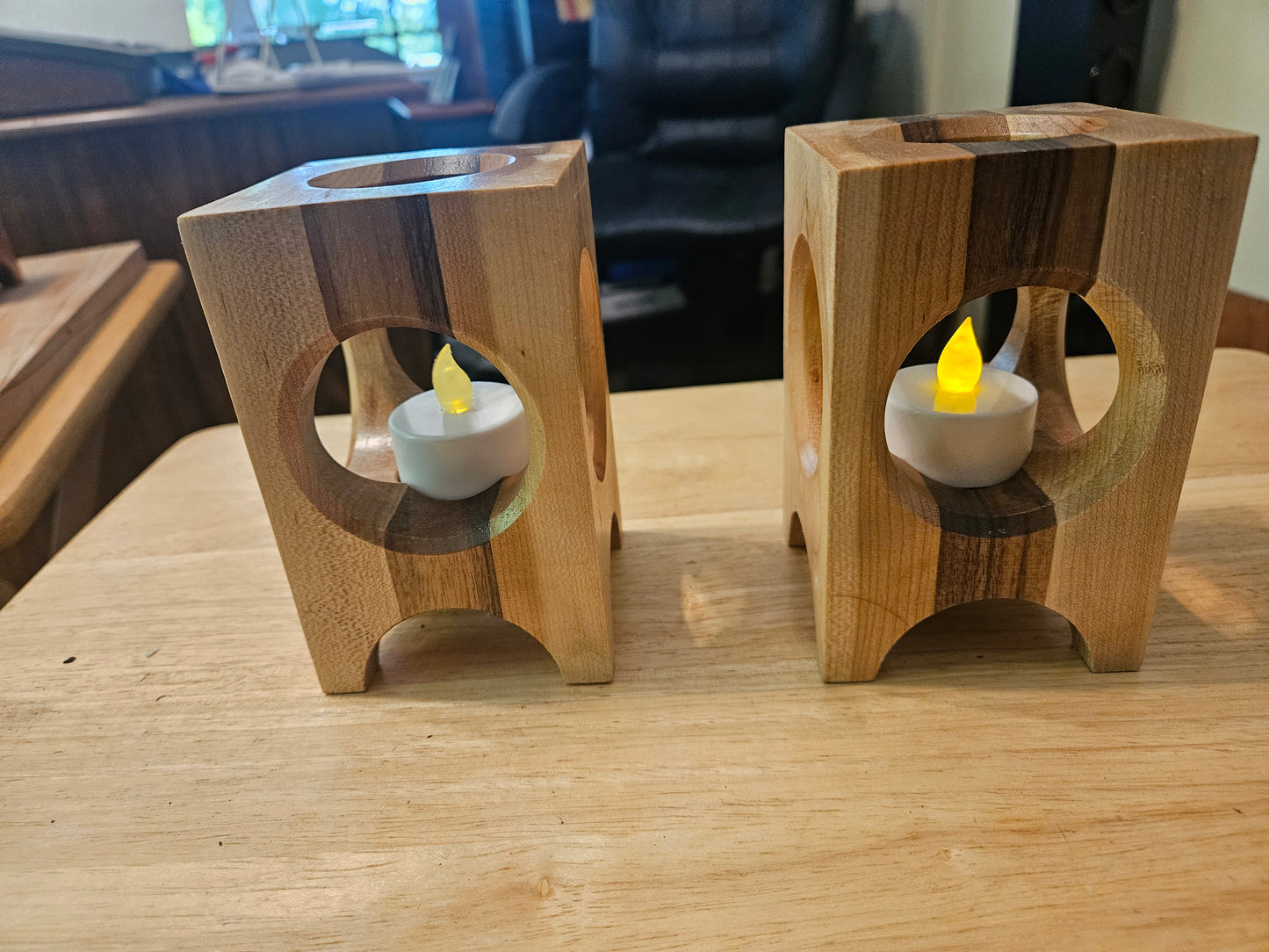 Candle Holder single lite made w/ Maple, Walnut and Cherry