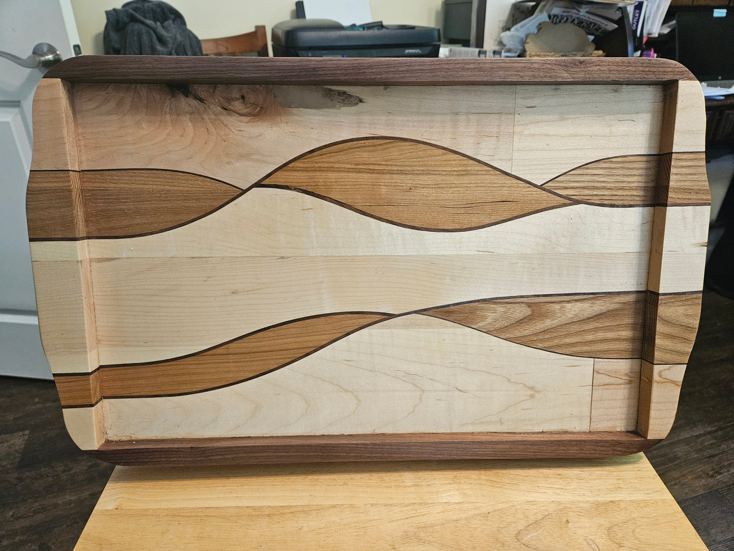 Serving Tray/Charcuterie Board  21' x13"  Maple, Walnut, Cherry and Ash