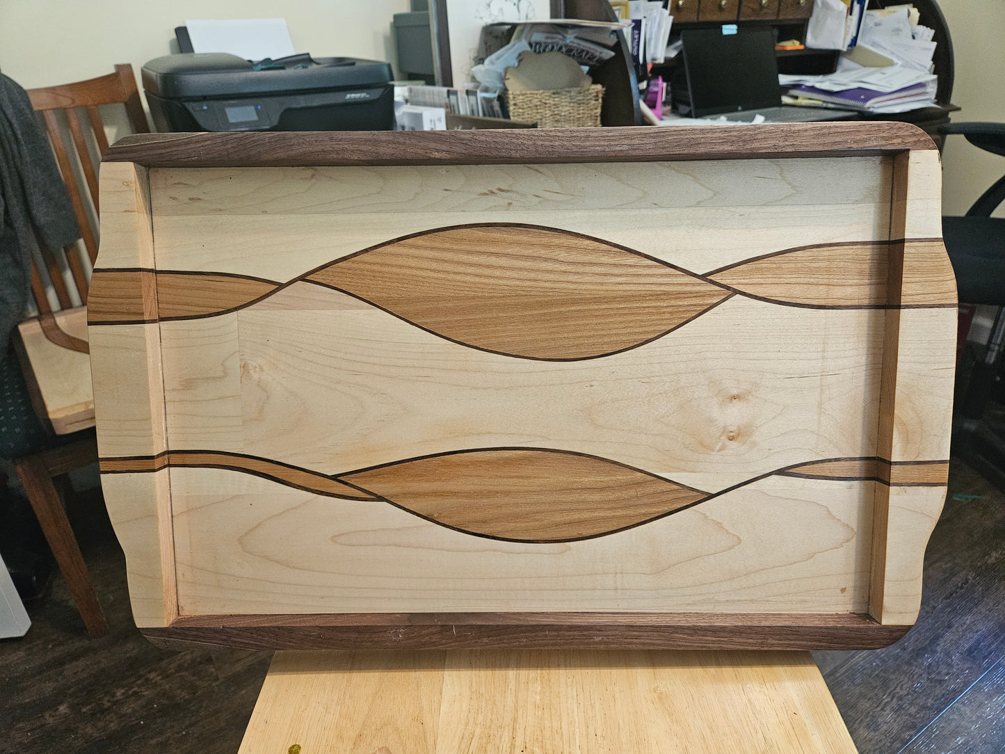 Serving Tray/Charcuterie Board  21' x13"  Maple, Walnut, Cherry and Ash