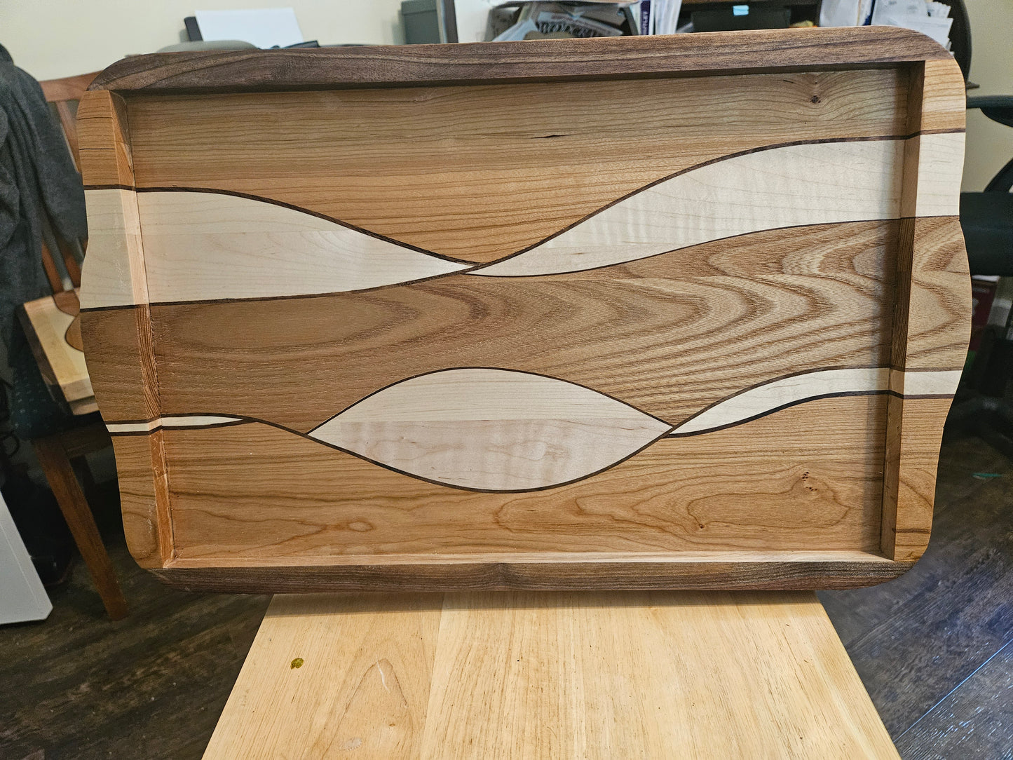 Serving Tray/Charcuterie Board  21' x13"  Maple, Walnut, Cherry and Ash