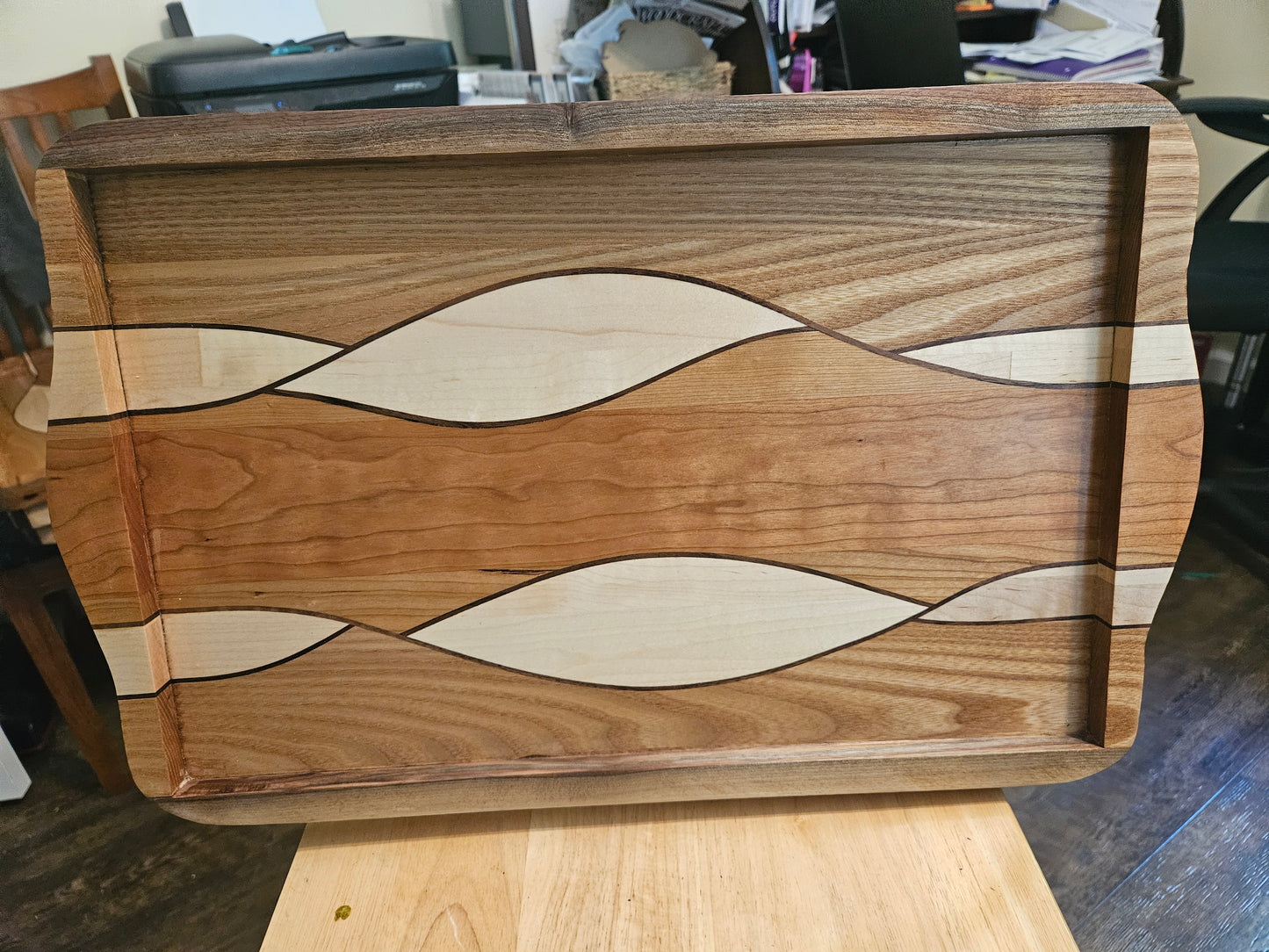 Serving Tray/Charcuterie Board  21' x13"  Maple, Walnut, Cherry and Ash
